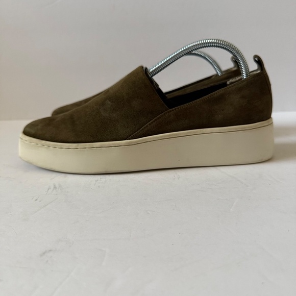 VINCE Saxon Olive Green Suede Leather Slip-On Platform Sneakers Size 8 - Picture 5 of 12